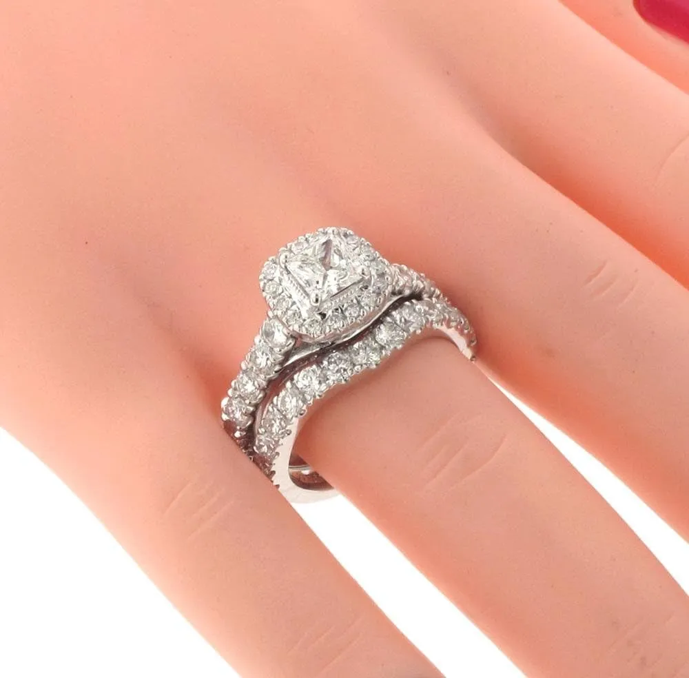 3.00 CT TW GIA Certified Halo Princess Cut Diamond Encrusted Engagement Bridal Set in Platinum