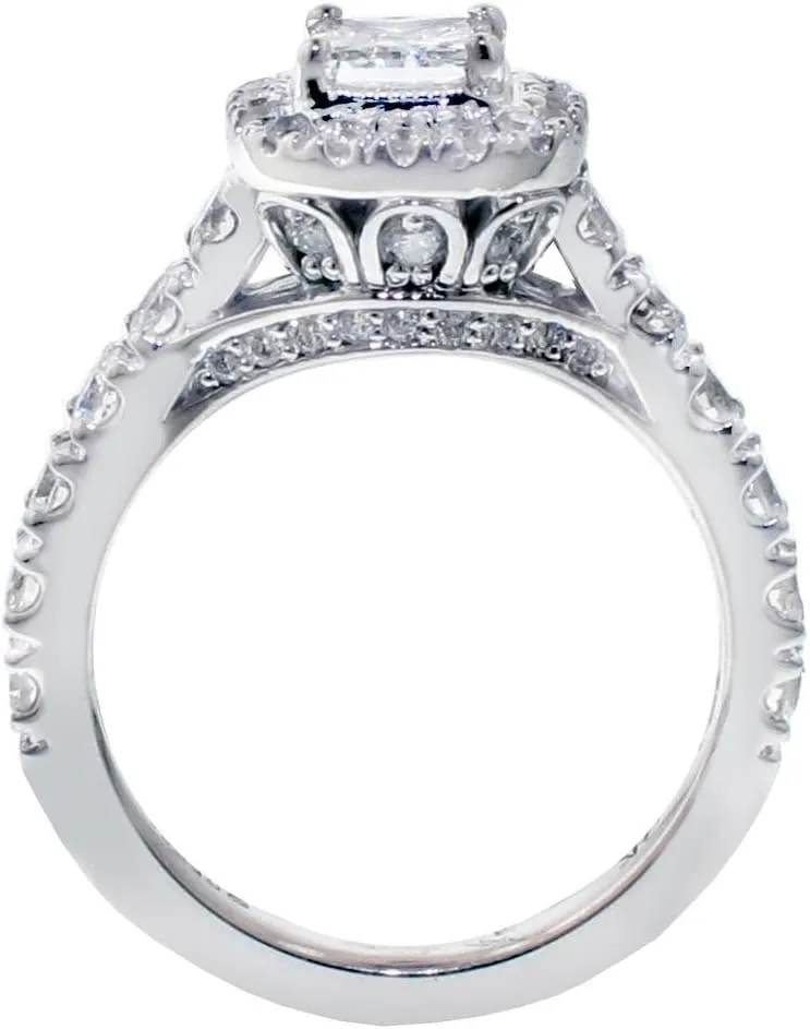 3.00 CT TW GIA Certified Halo Princess Cut Diamond Encrusted Engagement Bridal Set in Platinum