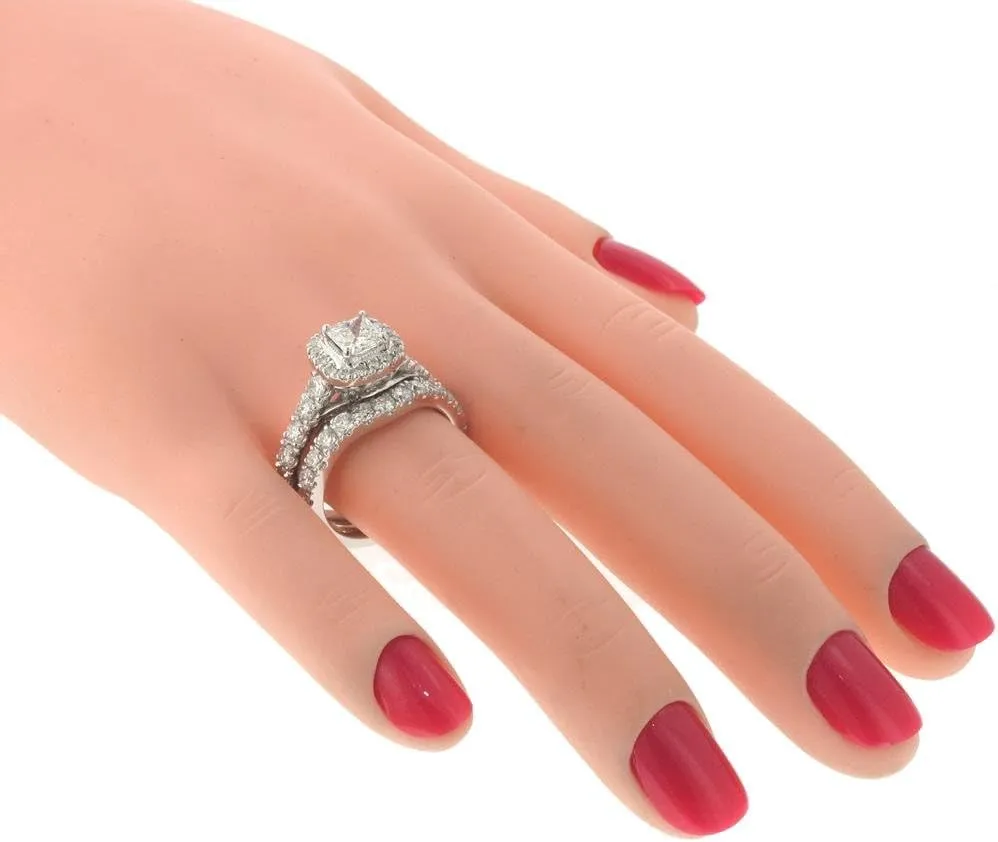 3.00 CT TW GIA Certified Halo Princess Cut Diamond Encrusted Engagement Bridal Set in Platinum