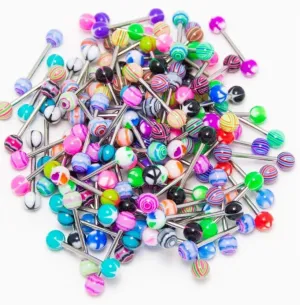 30pcs Colorful Stainless Steel Ball Barbell Tongue Rings Bars Piercing Cosmetic