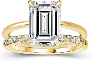3.5ct Elongated Emerald Cut Wedding Ring Set,Solitaire Engagement Ring with Half Eternity Wedding Band,14K Yellow Gold Plated 925 Sterling Silver Bridal Ring Set