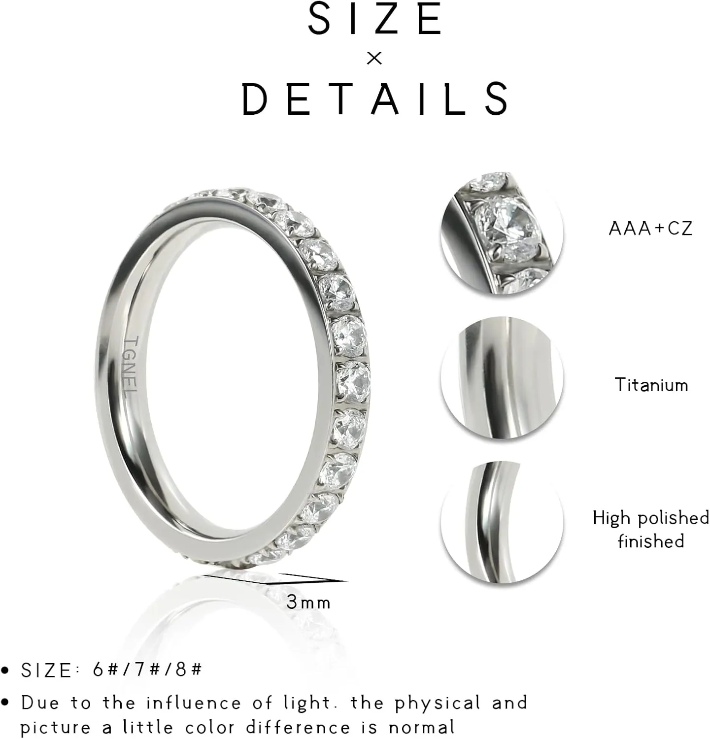 3mm-8mm Pure Titanium Engagement Wedding Ring Cubic Zirconia Heart Enamel Promise Rings for Her Size 5 to 9, Black Silver Milgrain Beaded/Matte Brushed/Hammered Eternity Band Rings for Women Men