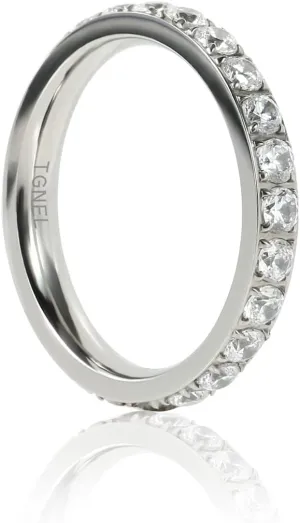 3mm-8mm Pure Titanium Engagement Wedding Ring Cubic Zirconia Heart Enamel Promise Rings for Her Size 5 to 9, Black Silver Milgrain Beaded/Matte Brushed/Hammered Eternity Band Rings for Women Men