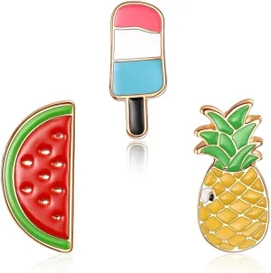 3Pcs Fruits Enamel Brooches Pins, Cute Dessert Enamel Brooch, Cute Enamel Pins, Ice Cream Pins, Fruit Shaped Cartoon Brooch Pin, for Girls Women Clothing Backpacks Jackets Hat