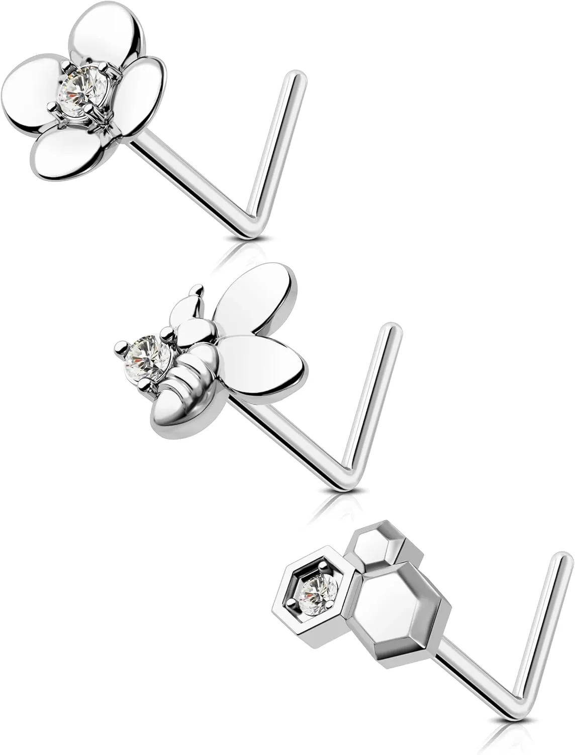 3PCS Nose Rings Studs 20G Cute Screw Nose Rings 7MM Nose Nostrial Piercing Jewelry Stainless Steel