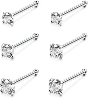 4-6pcs 20g Nose Rings Studs Surgical Steel Nose Rings CZ L Shaped Corkscrew Nose Ring Studs for Women Men Small Cute Silver Rose Gold Black Nose Rings Stud 1.5mm 2mm 2.5mm 3mm Nostril Piercing jewelry