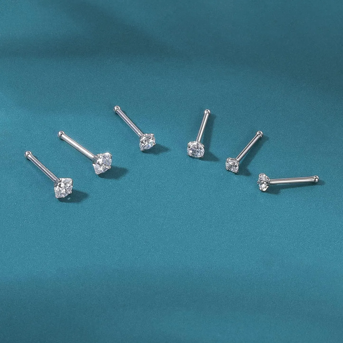 4-6pcs 20g Nose Rings Studs Surgical Steel Nose Rings CZ L Shaped Corkscrew Nose Ring Studs for Women Men Small Cute Silver Rose Gold Black Nose Rings Stud 1.5mm 2mm 2.5mm 3mm Nostril Piercing jewelry