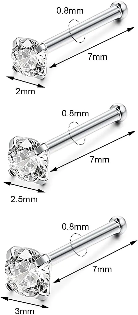 4-6pcs 20g Nose Rings Studs Surgical Steel Nose Rings CZ L Shaped Corkscrew Nose Ring Studs for Women Men Small Cute Silver Rose Gold Black Nose Rings Stud 1.5mm 2mm 2.5mm 3mm Nostril Piercing jewelry