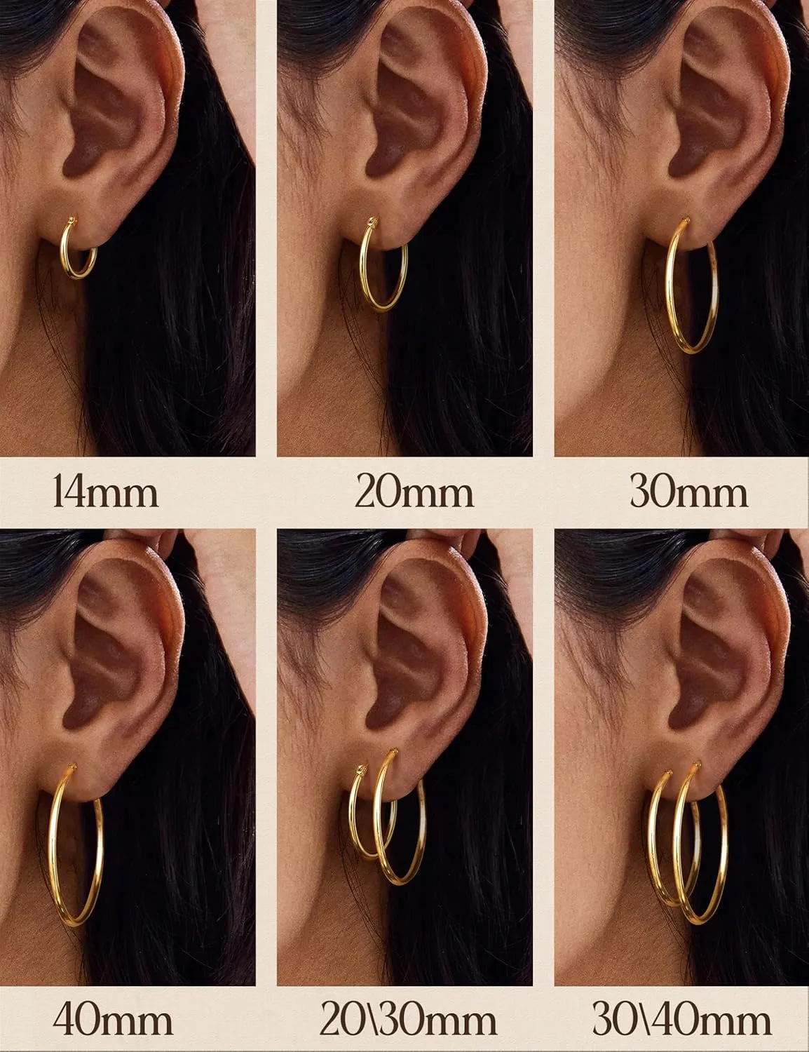4 Pairs Sterling Silver Hoop Earrings for Women - Small 14K Gold Plated Hoop Earring Set, Hypoallergenic Lightweight Thin Silver Hoops for Sensitive Ears- Medium Big Stack Earrings for Women Gift