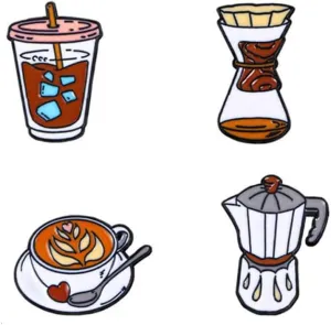 4pcs Coffee Maker Enamel Pins Coffee Machine Pour Over Coffee Beans Brooch Pin for Barista Friend Collar Pin Lapel Pin Decoration Pin Badge Jewelry Accessories Gift