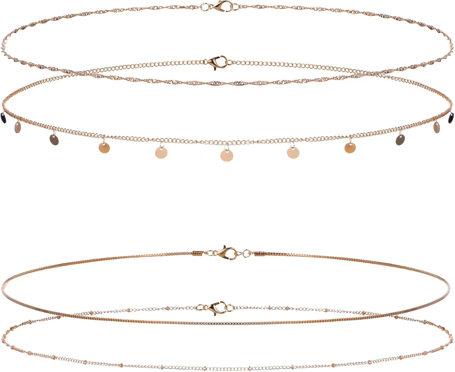 4Pcs Gold Waist Chain for Women 14K Layered Belly Chain Adjustable Sexy Body Jewelry Waterproof Satellite Belly Beads