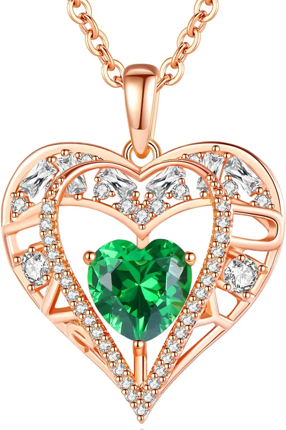 5 Heart Crystal Necklace 18K Rose Gold Plated - Pendant with 18 2 925 Sterling Silver Chain - Birthstone Jewelry for Women and Girls - Gift for Birthday, Christmas