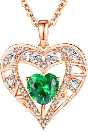 5 Heart Crystal Necklace 18K Rose Gold Plated - Pendant with 18 2 925 Sterling Silver Chain - Birthstone Jewelry for Women and Girls - Gift for Birthday, Christmas