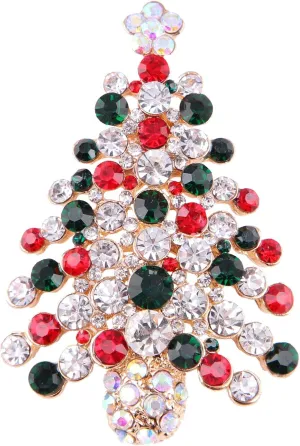 5 Pcs Multicolor Christmas Tree Brooch Set Crystal Rhinestone Xmas Brooches Pin Tiered Leaf Scarf Scarves Shawl Clip Holiday Jewelry Wedding Party for Women Girl