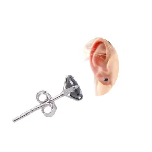 5MM Cubic Zirconia Sterling Silver Stud Earrings for Man, Obsidian Black
