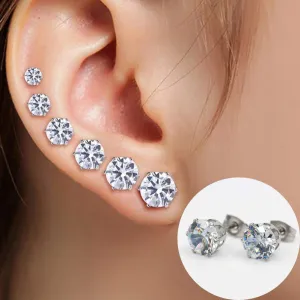 6-pairs 18K gold plated Earrings round transparent Cubic zirconia ear studs 3-8 MM set