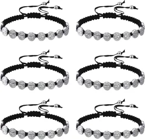 6 Piece Medallas de San Benito Bracelet Religious Protection Bracelet Virgin Mary Bracelet Handmade Braided Adjustable String Beads Cord for Man Women Teen Blessing Jewelry Gifts