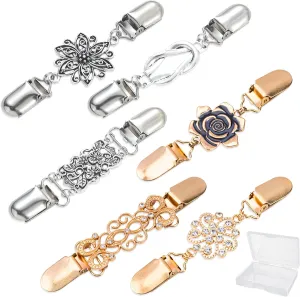 6 Styles Tie Up Sweater Clips Set, Vintage Dress Cinch Clip, Metal Shawl Scarf Shirt Clips for Women Clothing, Retro Brooches Cloak Clasp for Decorative