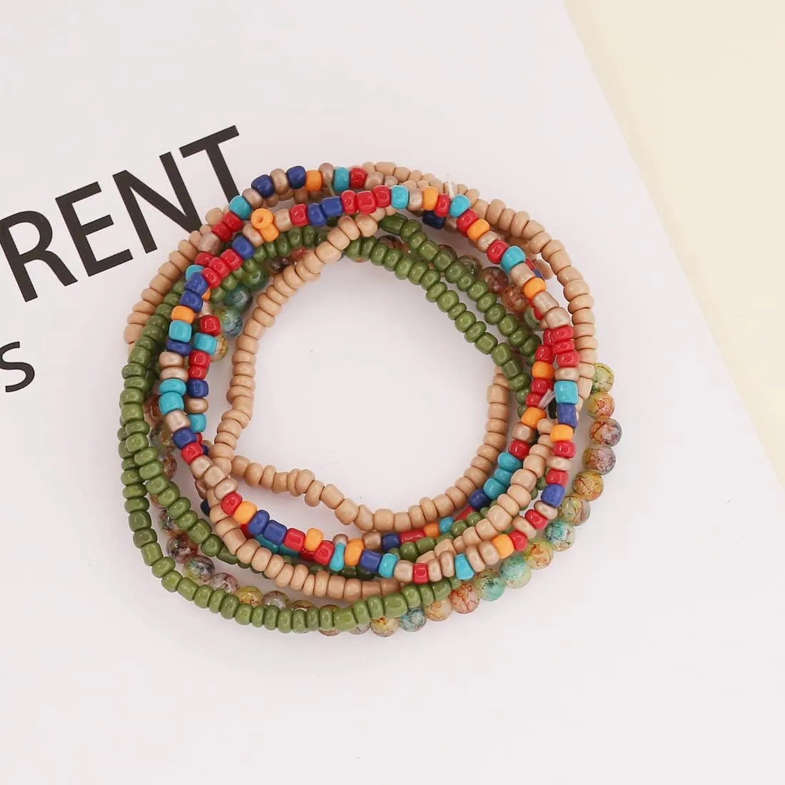 6/7Pcs Colorful Bohemia Stackable Seed Bead Bracelets Handmade Multilayer Rainbow Elastic Beaded Stretch Bracelet Anket Rainbow Vacation Bangle for Women Summer Beach Boho Jewelry Gifts