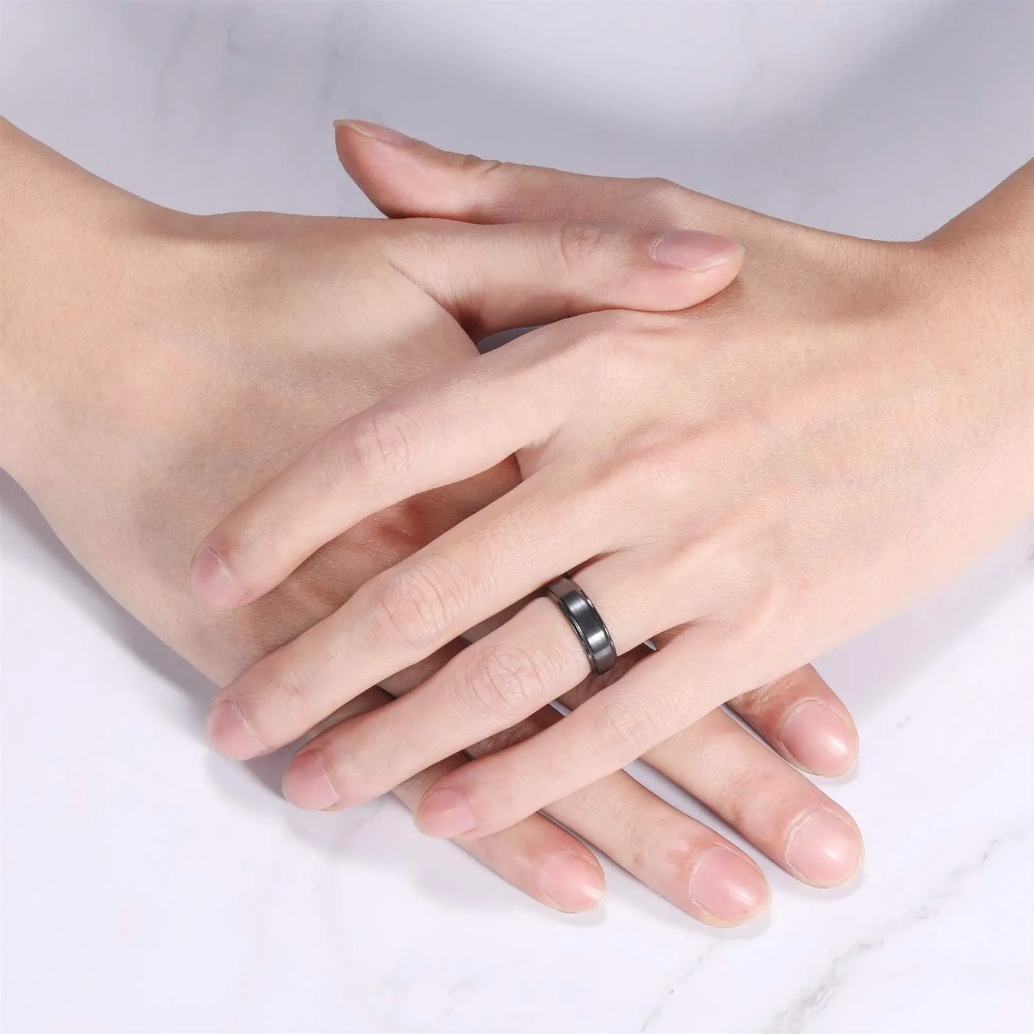 6mm 8mm Black Ceramic Ring with Black Carbon Fiber Inlay Wedding Band for Men Women Size 5-14