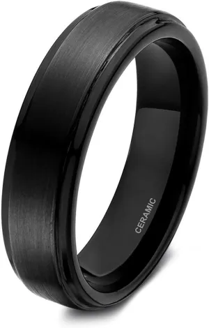 6mm 8mm Black Ceramic Ring with Black Carbon Fiber Inlay Wedding Band for Men Women Size 5-14