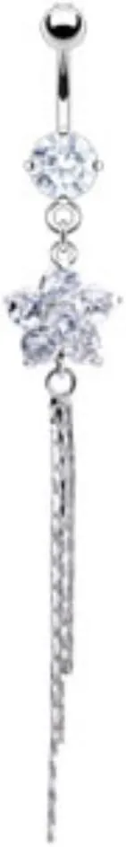 6mm CZ/6-CZ Flower with 3 Chains Dangle WildKlass Navel Ring (Sold by Piece)