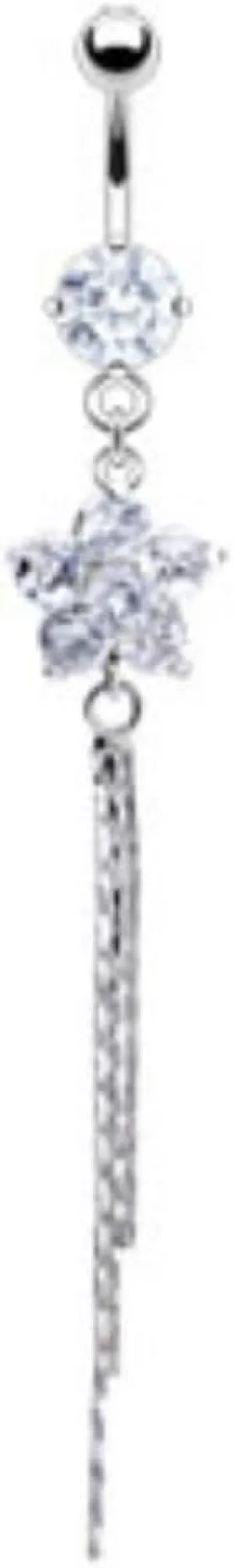 6mm CZ/6-CZ Flower with 3 Chains Dangle WildKlass Navel Ring (Sold by Piece)