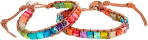 7 Chakra Bracelet Natural Stone Leather Boho Healing Yoga Bracelet Friendship Jewelry,Pack of 2