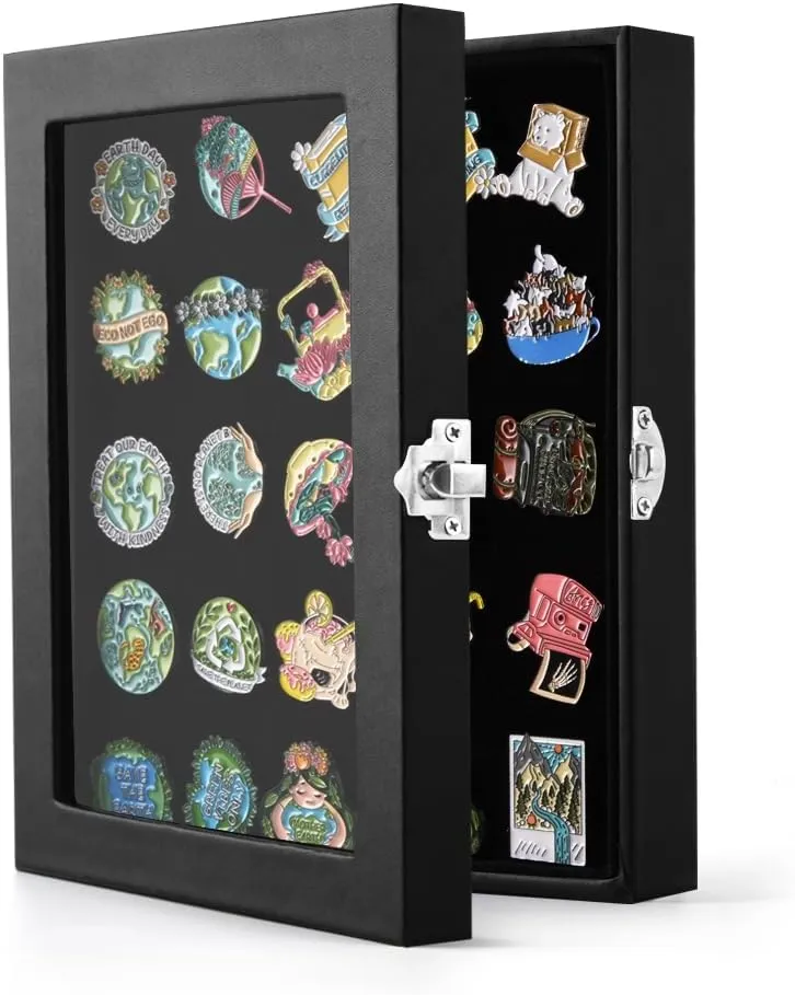7.8 x 5.9 Inches Small Pin Display Case, Dustproof Pin Collection Showcase Storage Organizer Box, for Military Medal Jewelry Brooch Collection (Not Include Accessories)