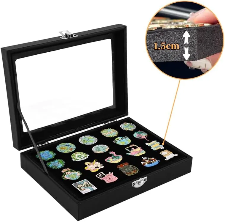 7.8 x 5.9 Inches Small Pin Display Case, Dustproof Pin Collection Showcase Storage Organizer Box, for Military Medal Jewelry Brooch Collection (Not Include Accessories)