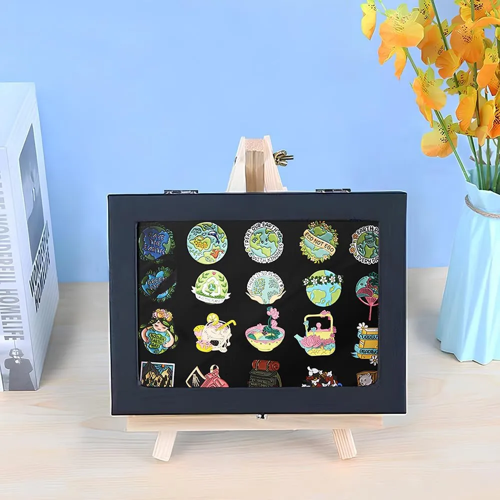 7.8 x 5.9 Inches Small Pin Display Case, Dustproof Pin Collection Showcase Storage Organizer Box, for Military Medal Jewelry Brooch Collection (Not Include Accessories)