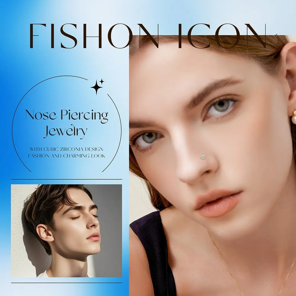 8PCS G23 Titanium Twist Screw Nose Studs 18G 20G Nose Rings 2mm 2.5mm 3mm Clear Pink Purple Aurora CZ Gold Nose Piercing Studs Nostril for Women Men