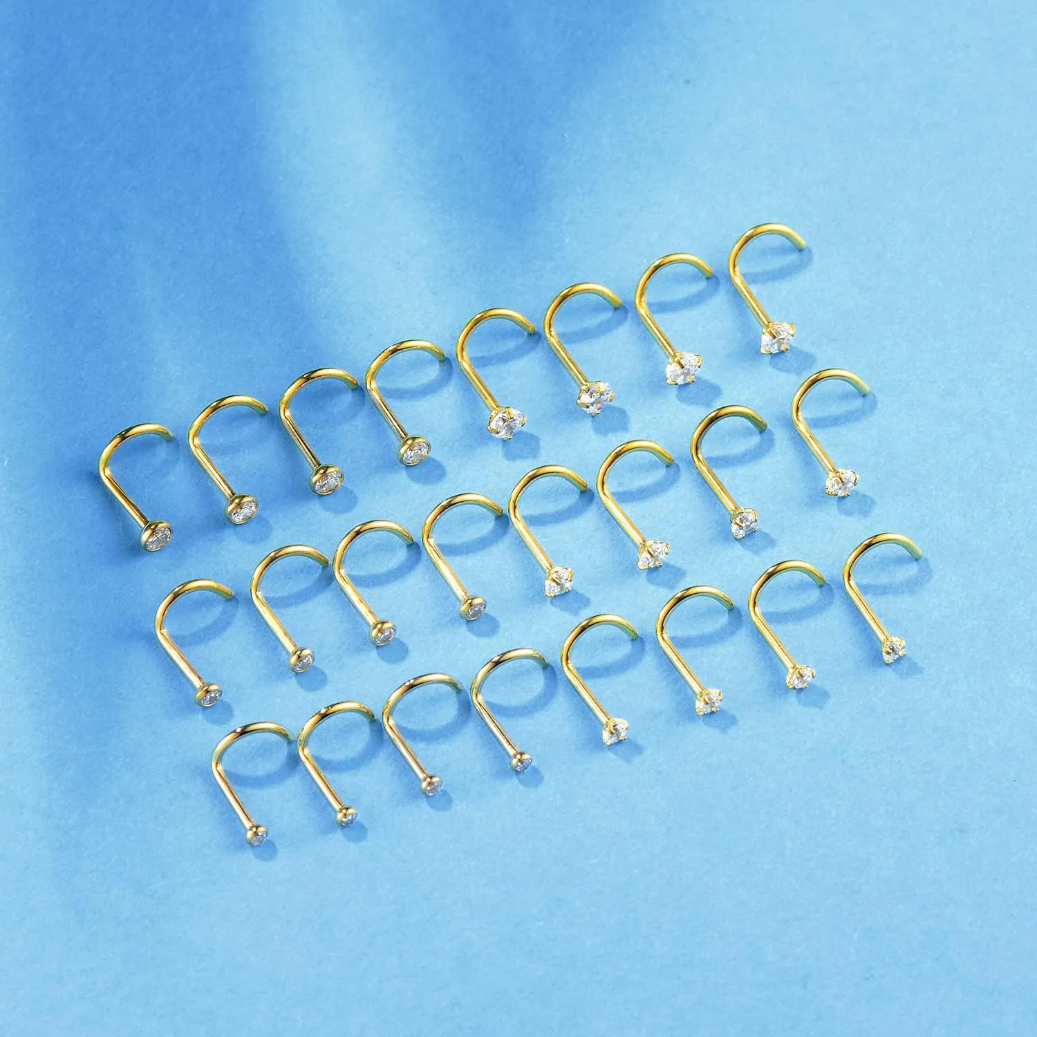 8PCS G23 Titanium Twist Screw Nose Studs 18G 20G Nose Rings 2mm 2.5mm 3mm Clear Pink Purple Aurora CZ Gold Nose Piercing Studs Nostril for Women Men