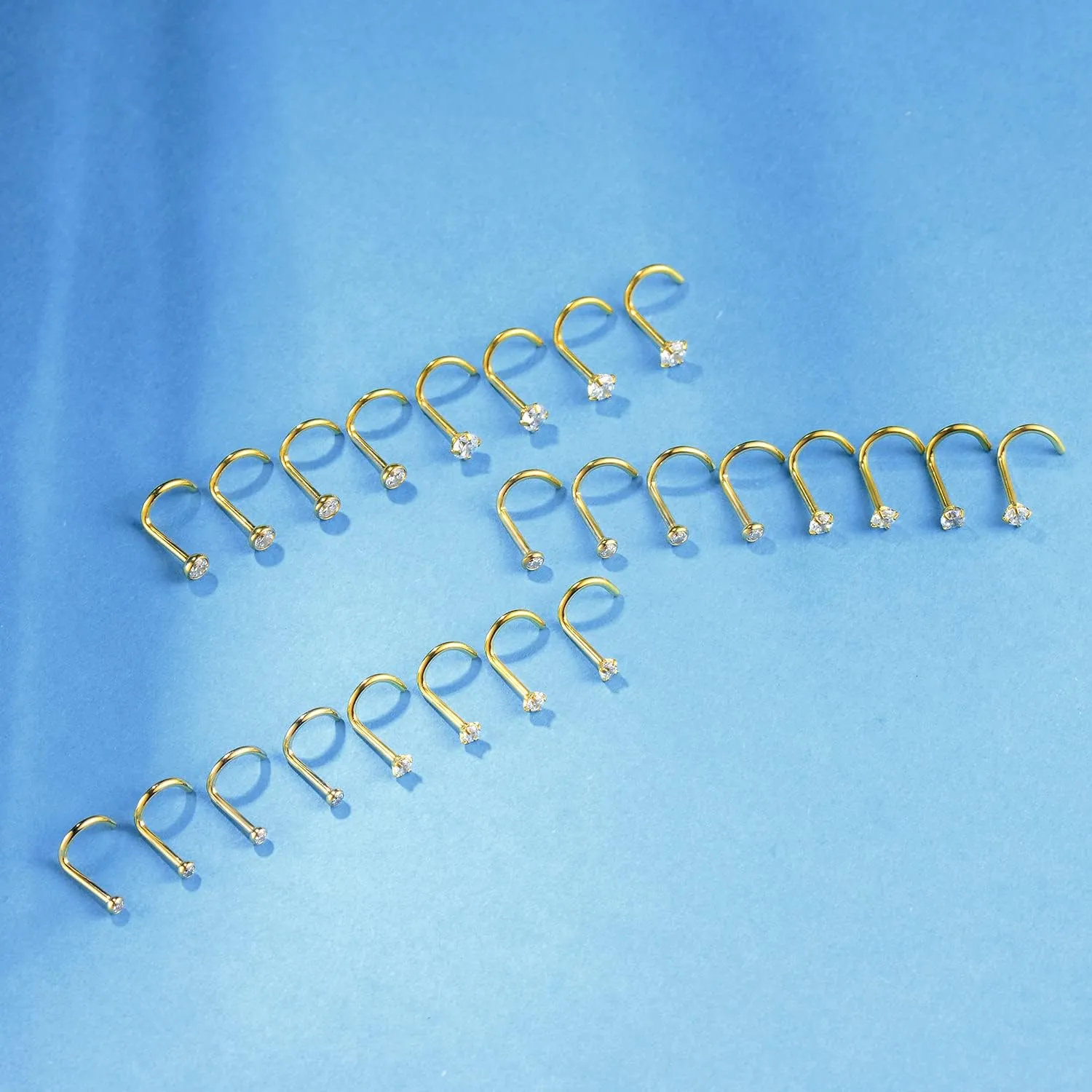 8PCS G23 Titanium Twist Screw Nose Studs 18G 20G Nose Rings 2mm 2.5mm 3mm Clear Pink Purple Aurora CZ Gold Nose Piercing Studs Nostril for Women Men