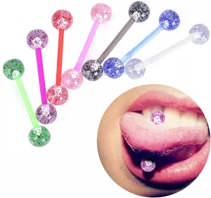 8PCS/Set Colorful Glitters Acrylic Bell Ball Tongue Rings Piercing Jewehm