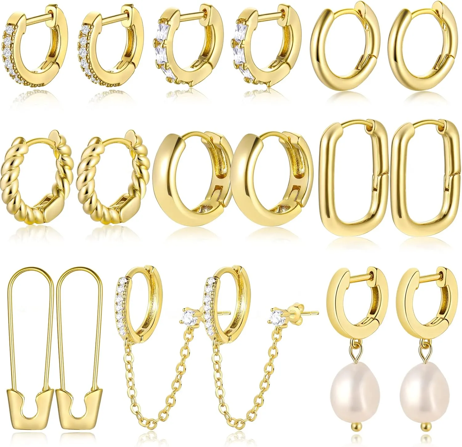 9 Pairs Small Gold Huggie Hoop Earrings for Women, 14K Gold Plated Lightweight Cartilage Earring Set, Hypoallergenic Gold Hoop Earrings for Gift