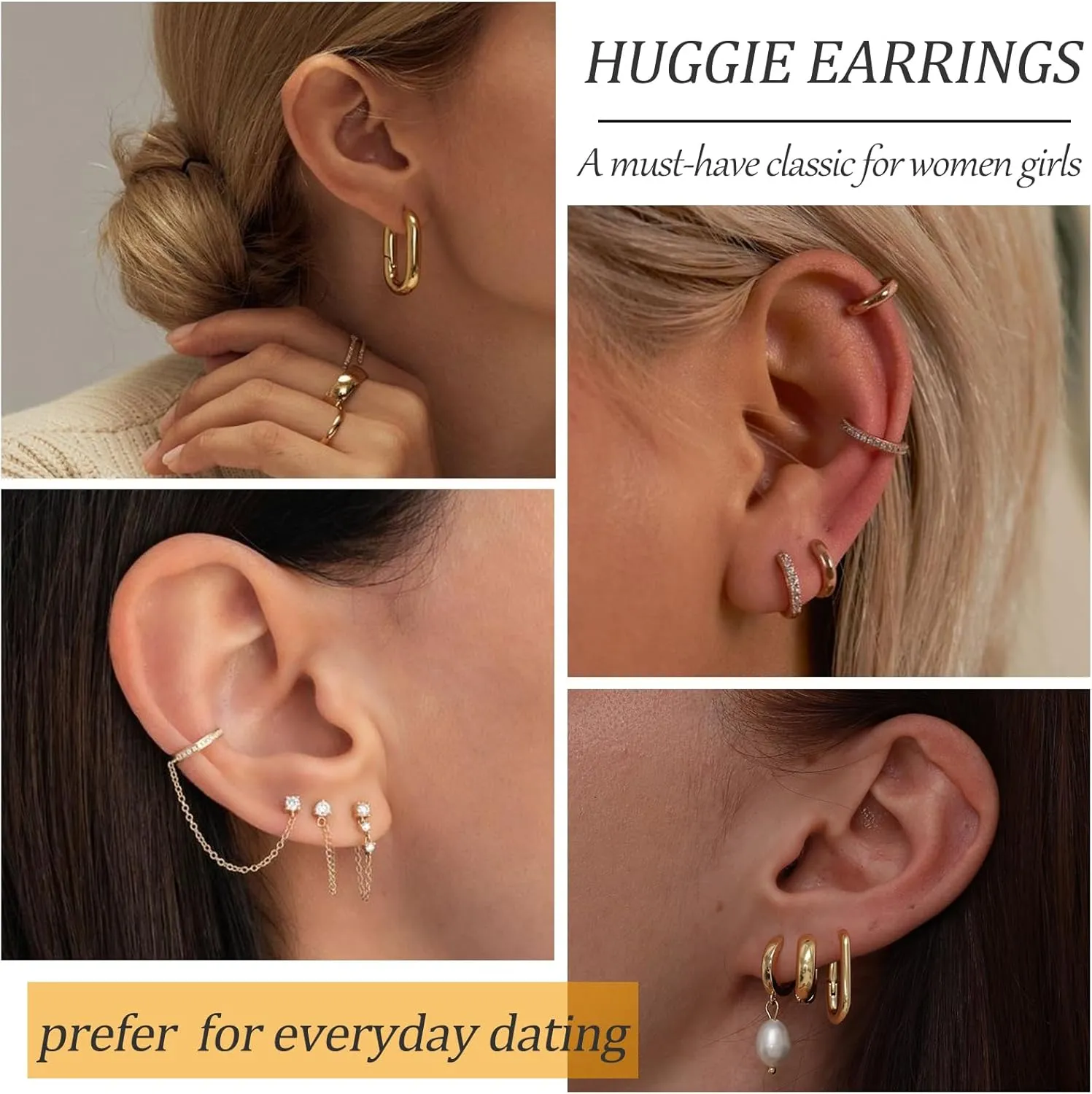 9 Pairs Small Gold Huggie Hoop Earrings for Women, 14K Gold Plated Lightweight Cartilage Earring Set, Hypoallergenic Gold Hoop Earrings for Gift