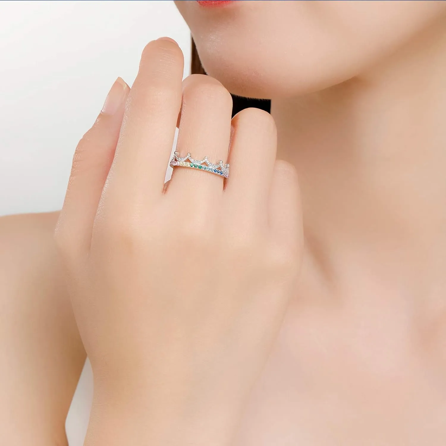 925 Silver Crown Ring with Colorful Cubic Zirconias Gifts For Women Ladies Birthday Promise Wedding Eternity