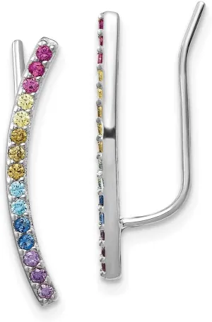 925 Sterling Silver 14k Gold Flash-plated Colorful Cubic Zirconia Ear Climbers