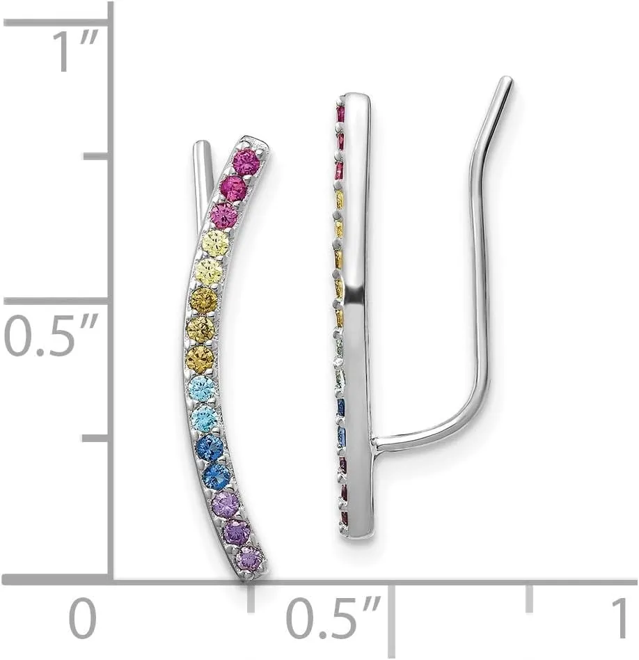 925 Sterling Silver 14k Gold Flash-plated Colorful Cubic Zirconia Ear Climbers