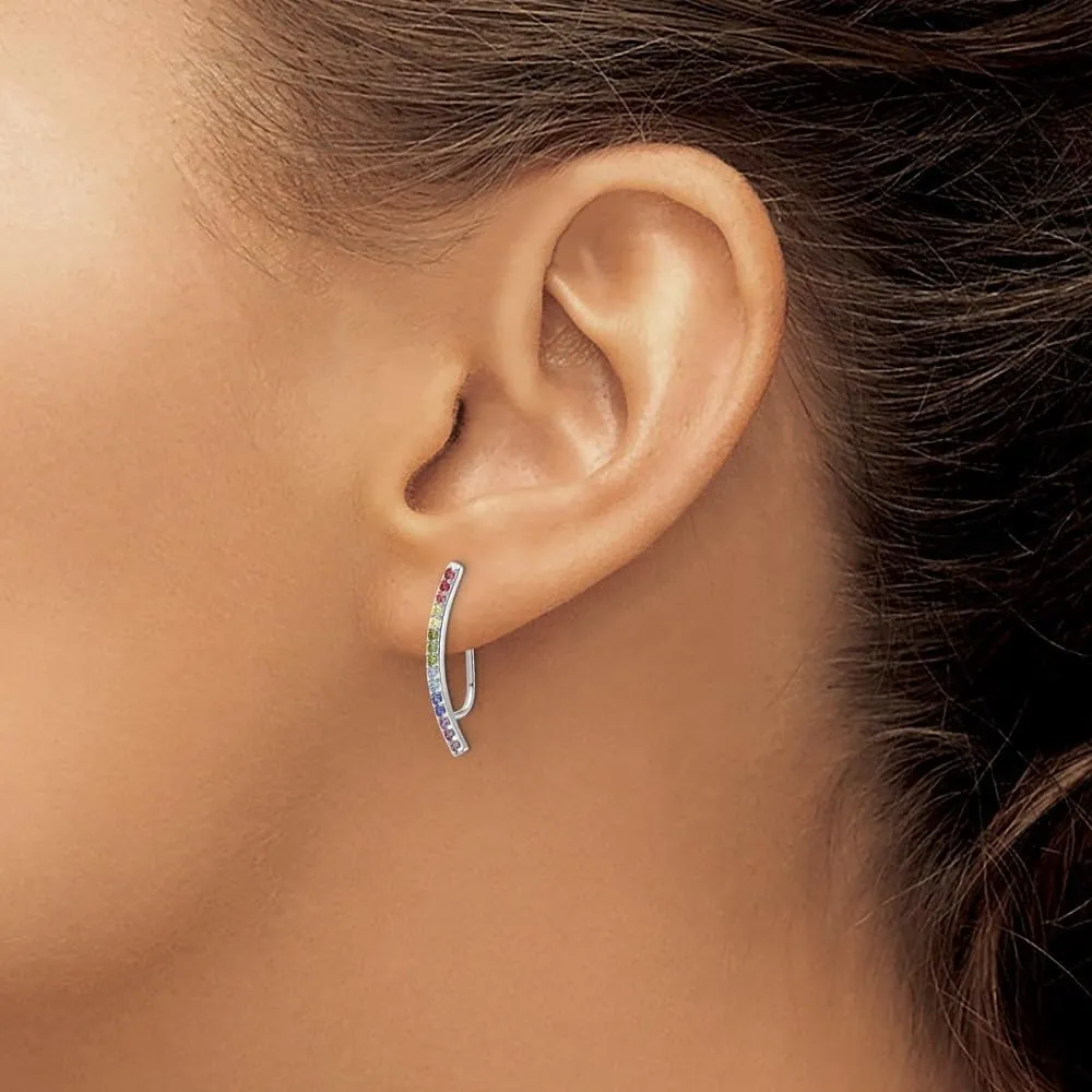 925 Sterling Silver 14k Gold Flash-plated Colorful Cubic Zirconia Ear Climbers