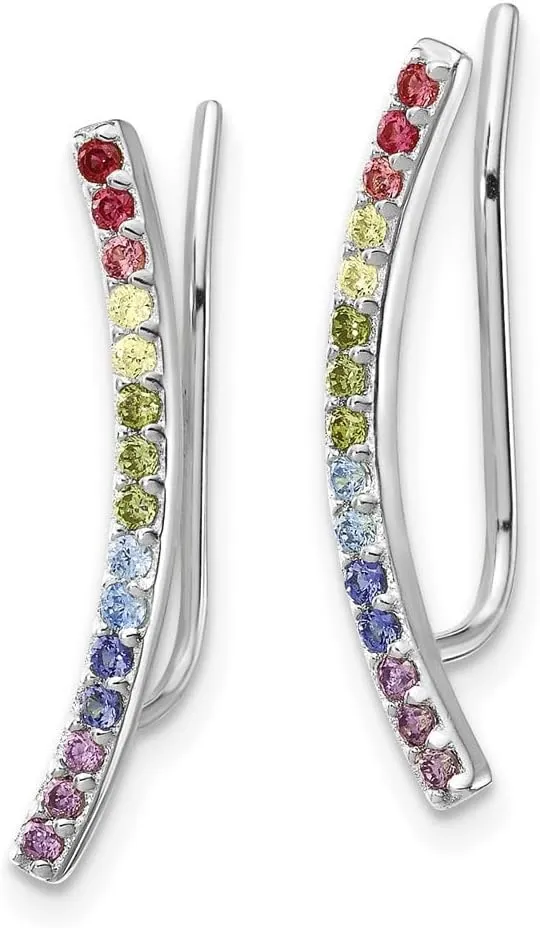 925 Sterling Silver 14k Gold Flash-plated Colorful Cubic Zirconia Ear Climbers