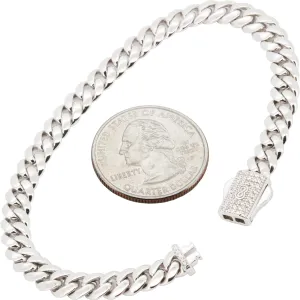 925 Sterling Silver 14K White Gold Finish AAA Cubic Zirconia 6MM Miami Cuban Link Chain Necklace Bracelet For Women & Men 7.2-20 Never Fade Or Tarnish Fine Jewelry