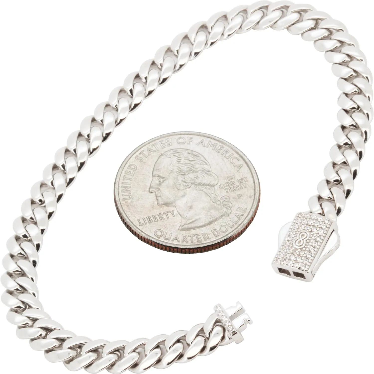 925 Sterling Silver 14K White Gold Finish AAA Cubic Zirconia 6MM Miami Cuban Link Chain Necklace Bracelet For Women & Men 7.2-20 Never Fade Or Tarnish Fine Jewelry