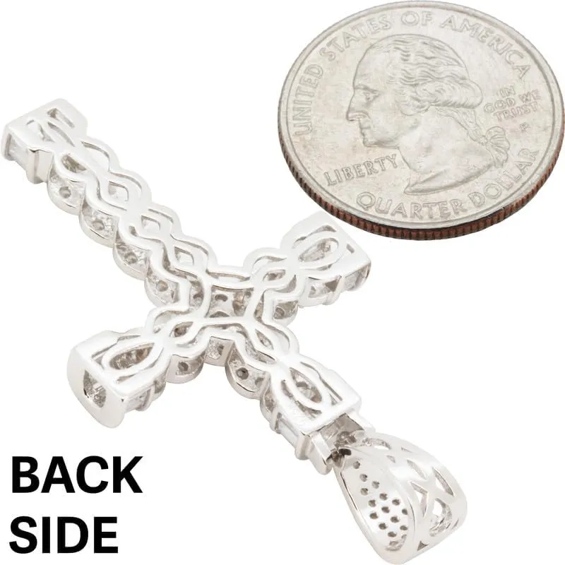 925 Sterling Silver 14K White/Yellow Gold Finish AAA Cubic Zirconia Cross Pendant 1.5MM Franco/2MM Moon Cut Bead Ball Chain Necklace For Women & Men 20-24 Fine Jewelry