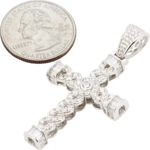 925 Sterling Silver 14K White/Yellow Gold Finish AAA Cubic Zirconia Cross Pendant 1.5MM Franco/2MM Moon Cut Bead Ball Chain Necklace For Women & Men 20-24 Fine Jewelry