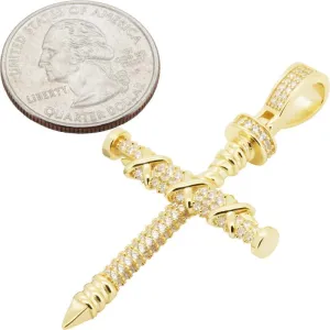 925 Sterling Silver 14K White/Yellow Gold Finish AAA Cubic Zirconia Nail Cross Pendant 1.5MM Franco/2MM Moon Cut Bead Ball Chain Necklace For Women & Men 20-24 Fine Jewelry