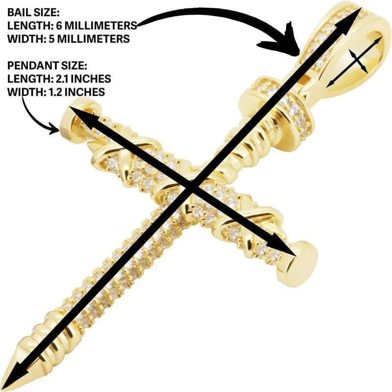 925 Sterling Silver 14K White/Yellow Gold Finish AAA Cubic Zirconia Nail Cross Pendant 1.5MM Franco/2MM Moon Cut Bead Ball Chain Necklace For Women & Men 20-24 Fine Jewelry