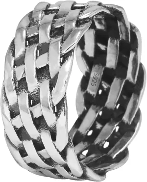 925 Sterling Silver 9mm Chunky Braided Rope Ring, Comfort Fit Twist Wedding Band for Men and Women, US Sizes 6-13