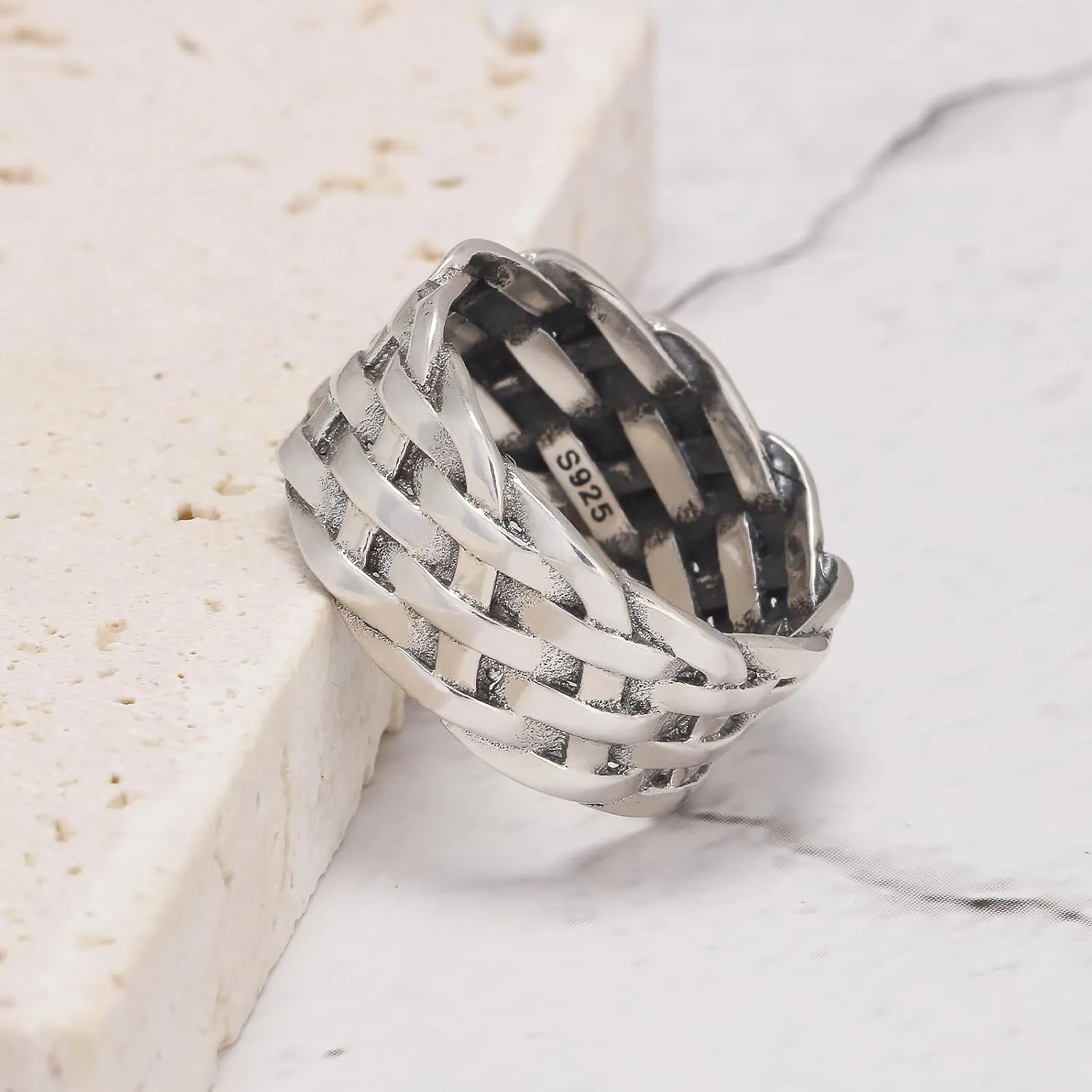 925 Sterling Silver 9mm Chunky Braided Rope Ring, Comfort Fit Twist Wedding Band for Men and Women, US Sizes 6-13
